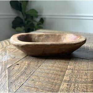 Primitive Style Rustic Small Hand Wooden Dough Bowl Farmhouse Cabin 10”x6”